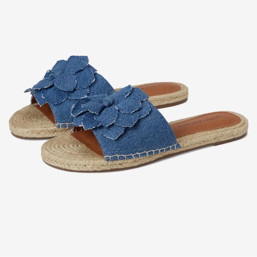 NEW Lucky Brand Baricha Denim Floral Slide Sandals Sz 10